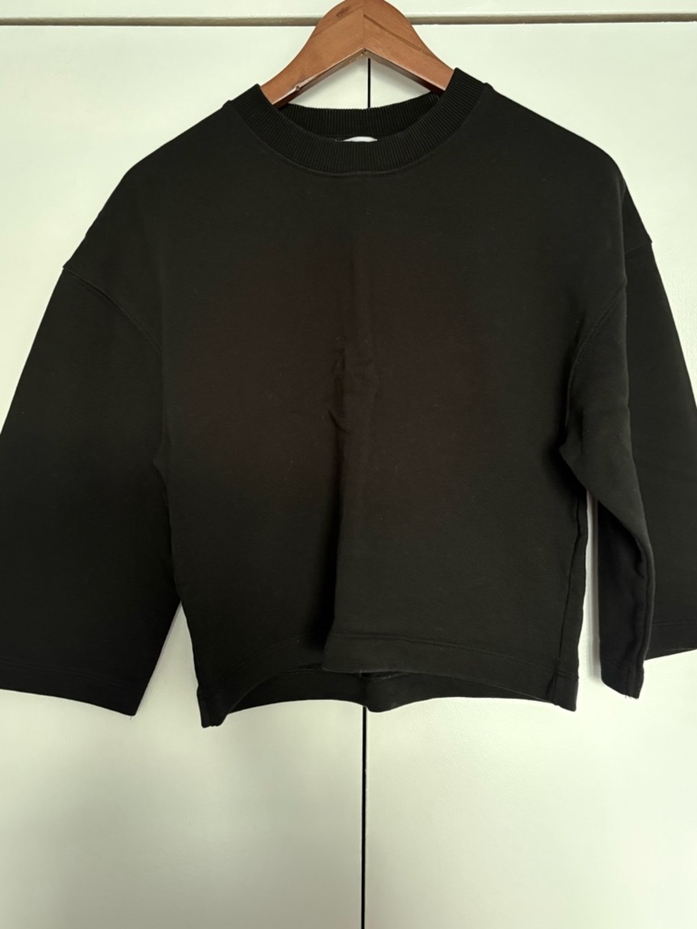 Zara Black Boxy Cropped Crewneck Sweatshirt - Small